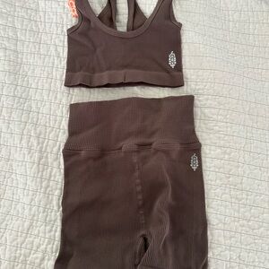 FP Movement by Free People Brown Ribbed Set